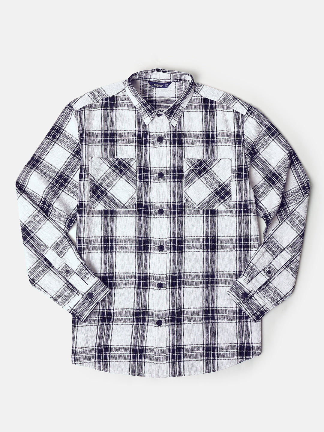 Long Sleeves Relaxed Fit Checked Shirt in White
