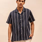 Blue Textured Short Sleeve Cuban Collar Shirts