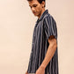 Blue Textured Short Sleeve Cuban Collar Shirts