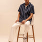 Blue Textured Short Sleeve Cuban Collar Shirts