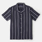 Blue Textured Short Sleeve Cuban Collar Shirts