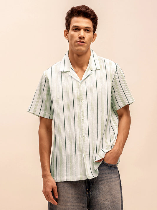 White Textured Short Sleeve Shirts for Men