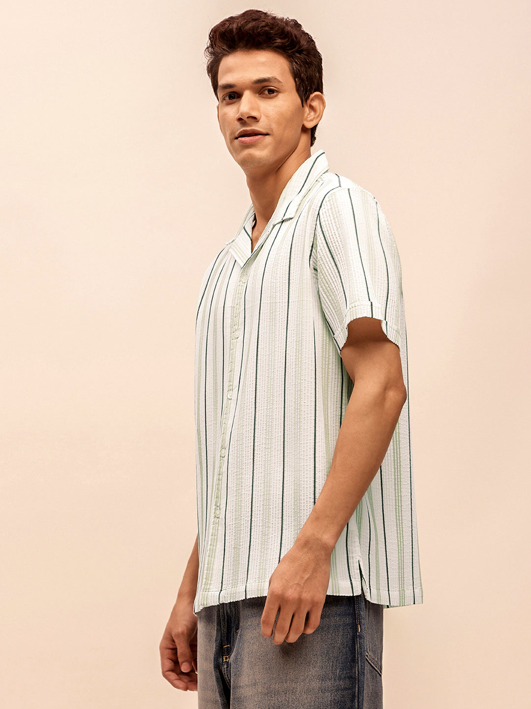 White Textured Short Sleeve Shirts for Men