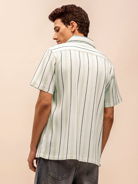 White Textured Short Sleeve Shirts for Men