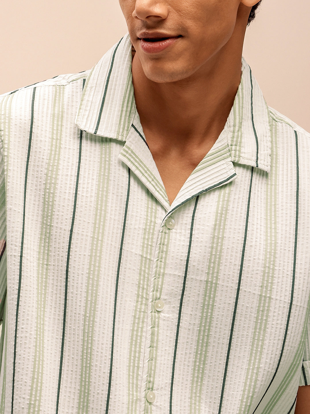 White Textured Short Sleeve Shirts for Men