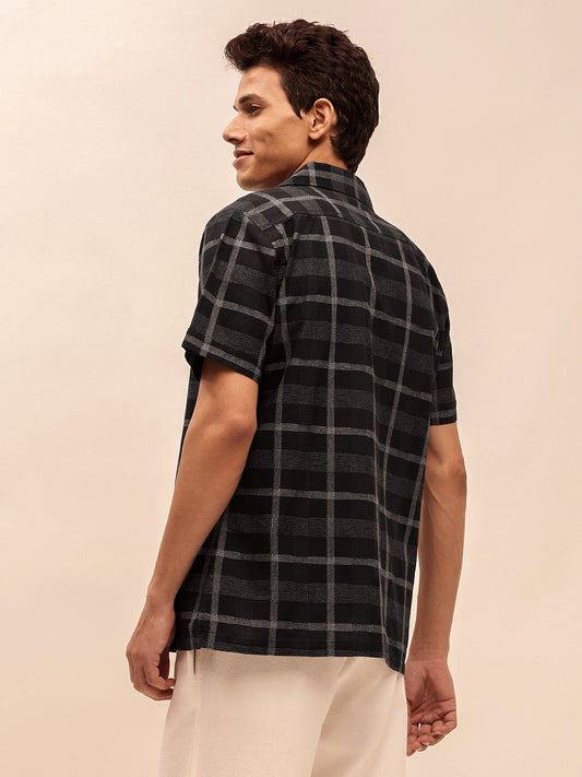 Black Checks Short Sleeves Shirt for Men