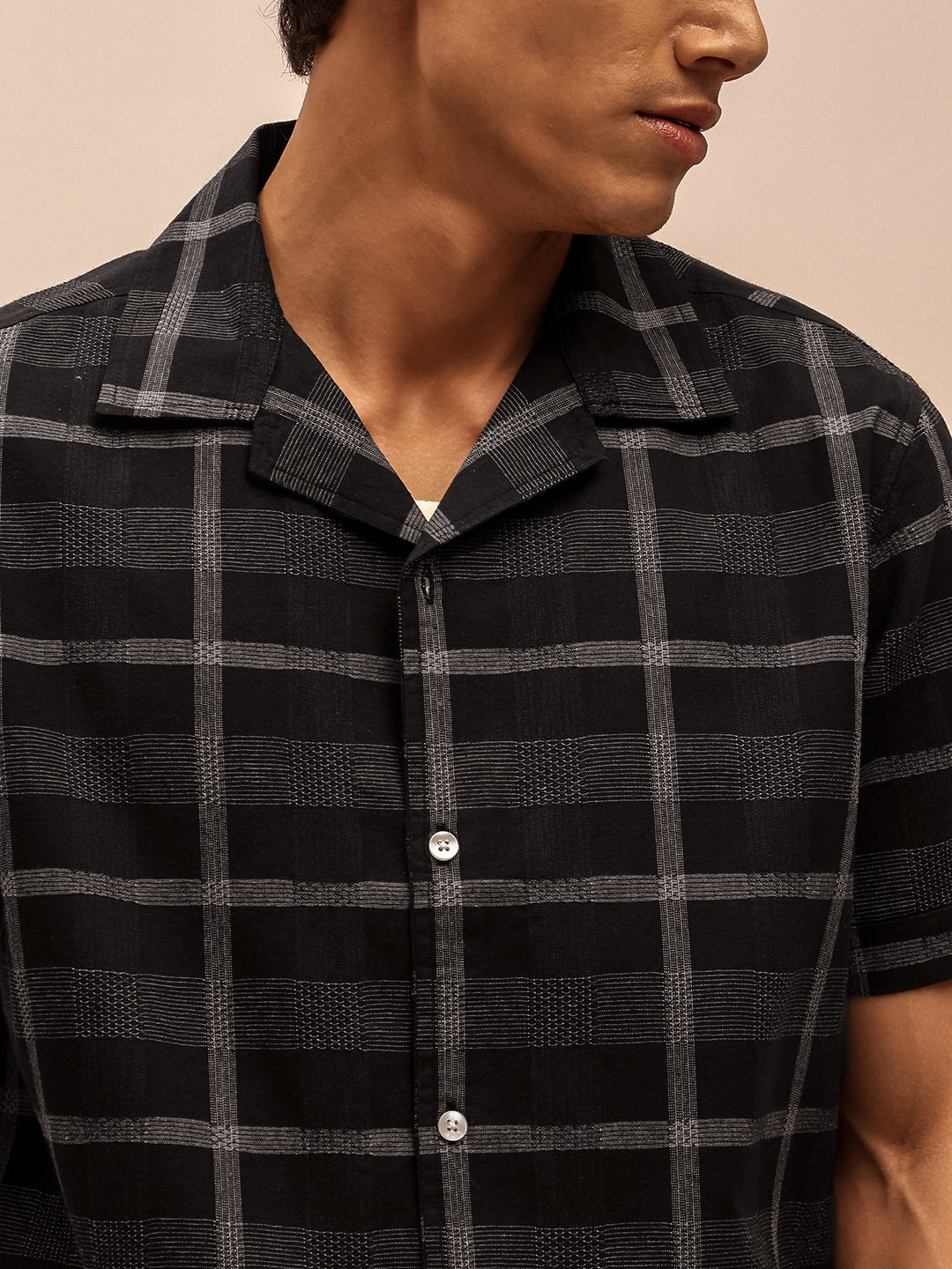 Black Checks Short Sleeves Shirt for Men