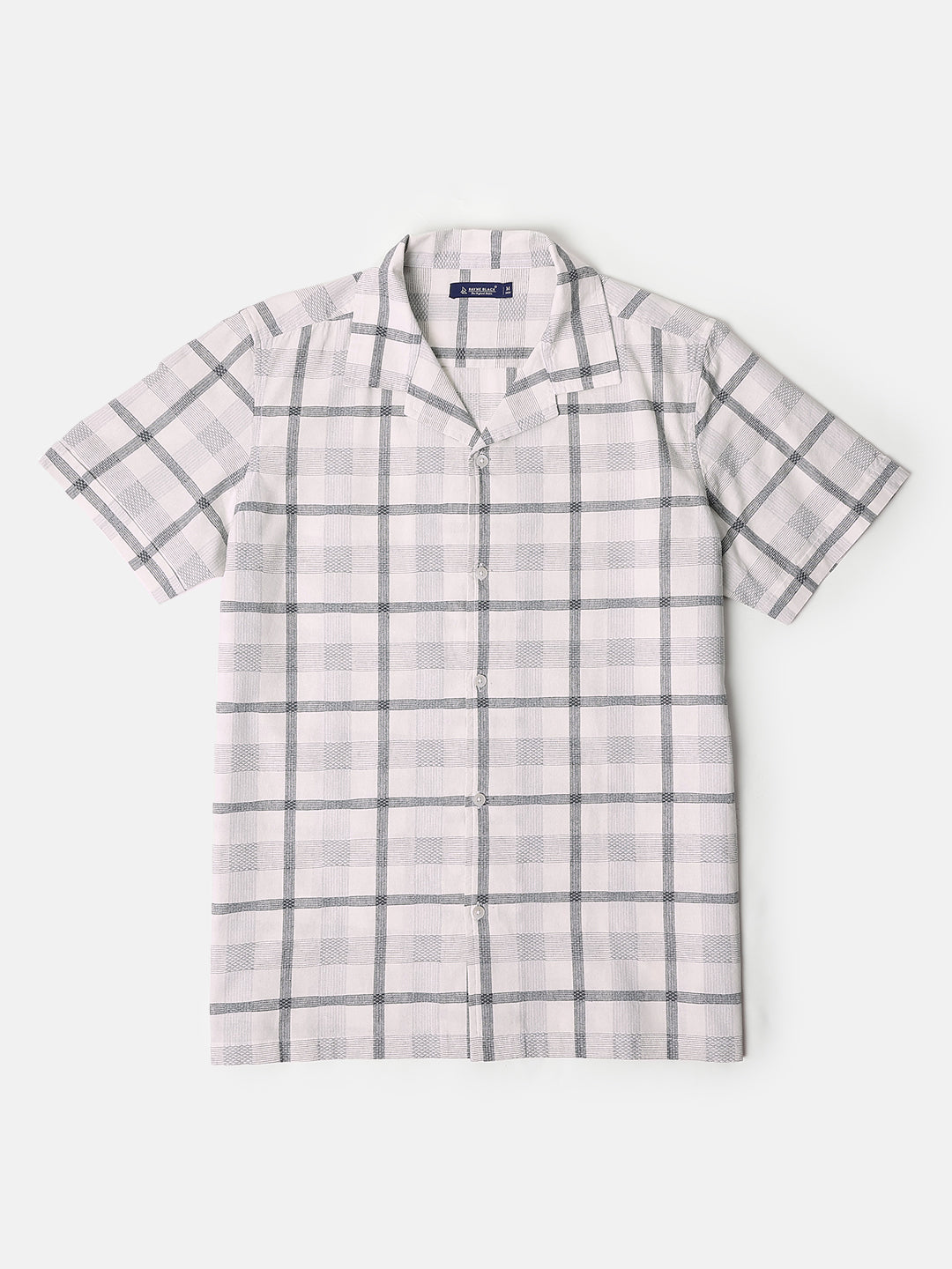 White Short Sleeves Relaxed Fit Checked Shirt