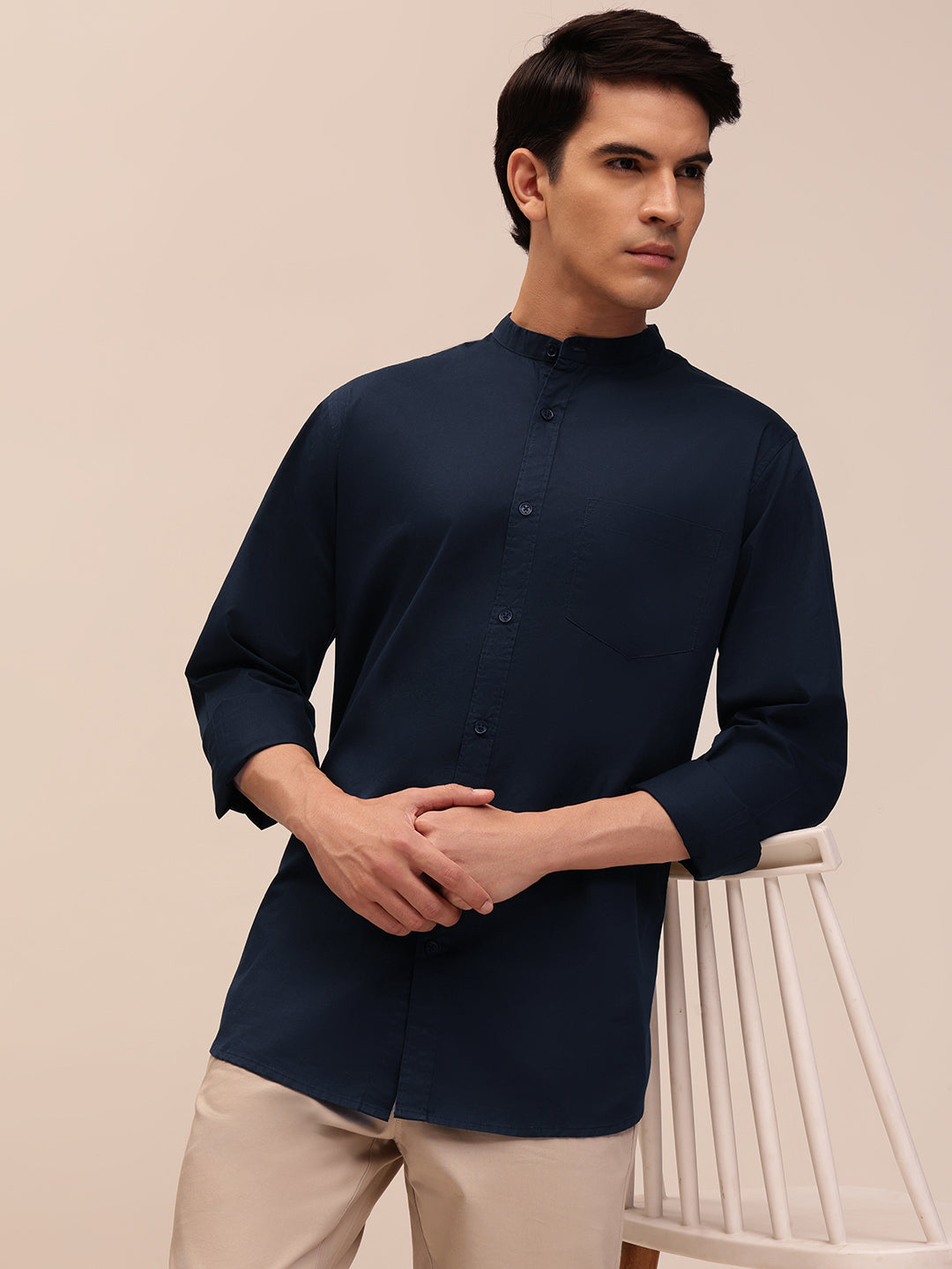 Solid Navy Casual Shirt