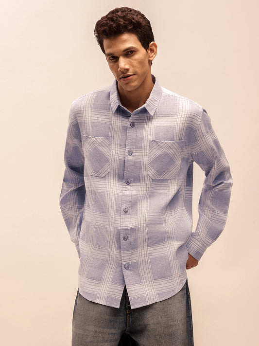 Relaxed Fit Checked Shirt in Dusty Blue