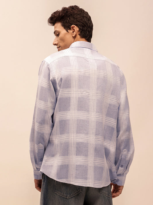 Relaxed Fit Checked Shirt in Dusty Blue