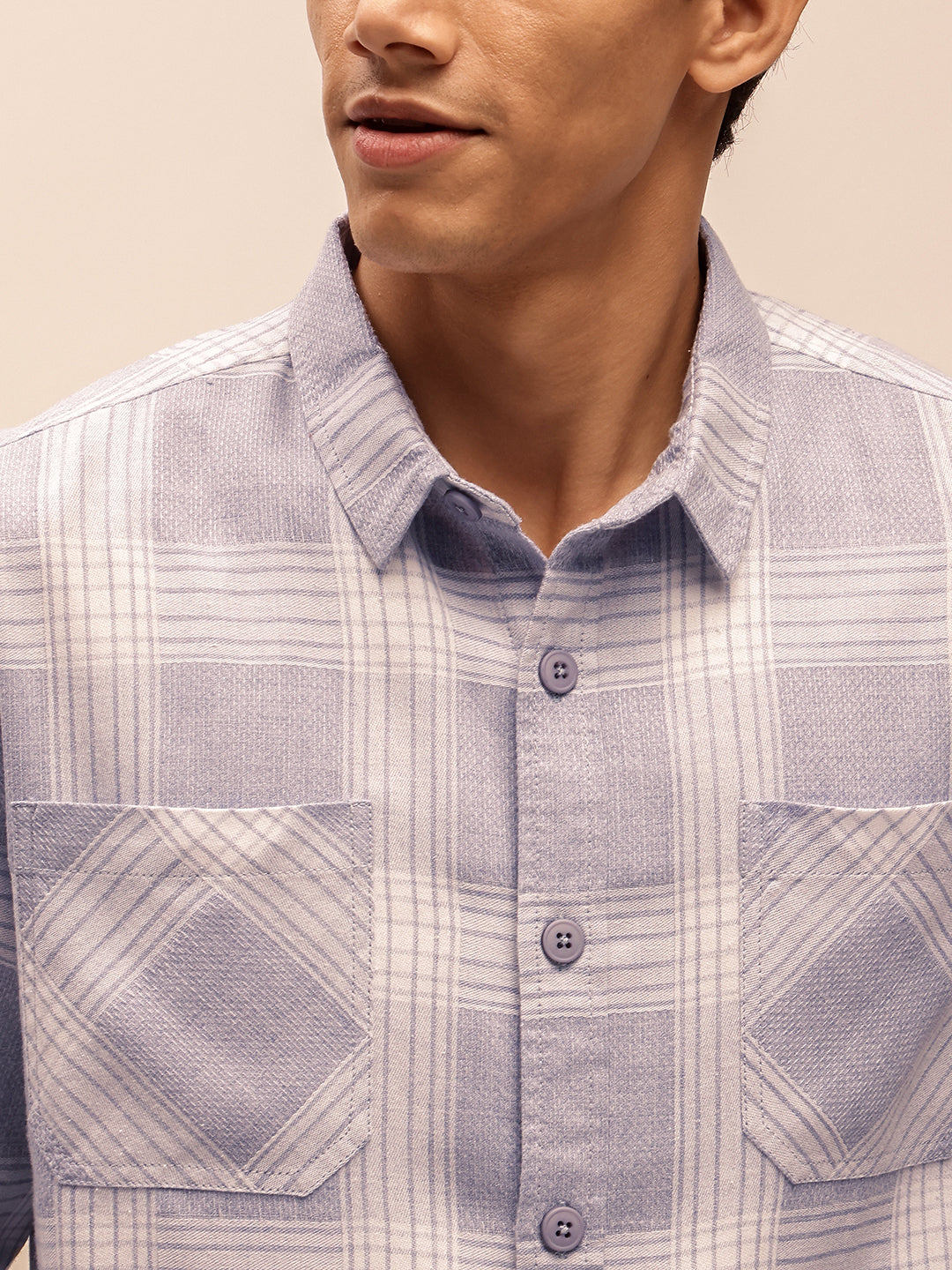 Relaxed Fit Checked Shirt in Dusty Blue