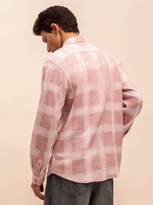 Relaxed Fit Checked Shirt in Dusty Pink