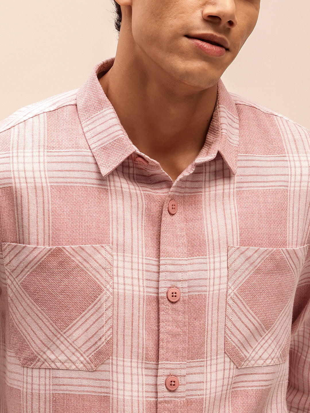 Relaxed Fit Checked Shirt in Dusty Pink