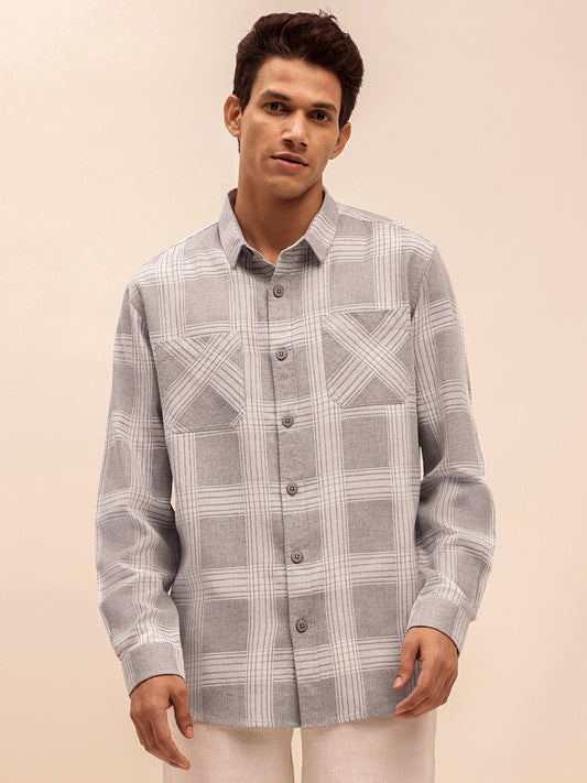 Relaxed Fit Checked Shirt in Dusty Grey