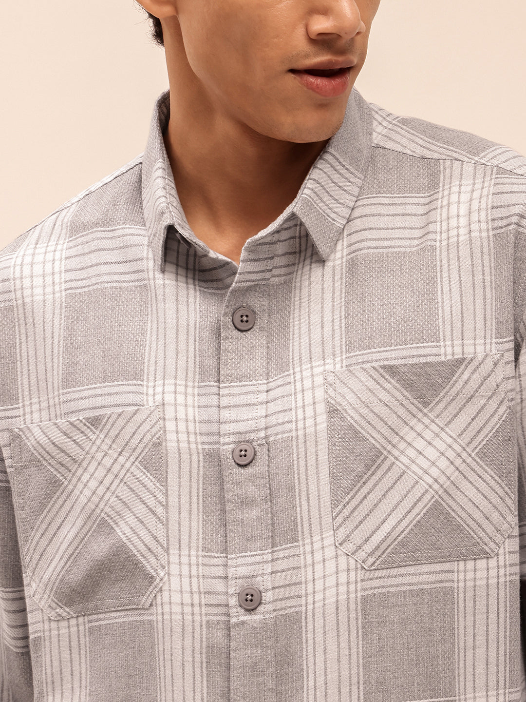 Relaxed Fit Checked Shirt in Dusty Grey