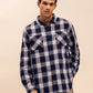 Long Sleeves Relaxed Fit Checked Shirt in Navy Blue
