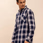 Long Sleeves Relaxed Fit Checked Shirt in Navy Blue