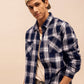 Long Sleeves Relaxed Fit Checked Shirt in Navy Blue