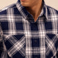 Long Sleeves Relaxed Fit Checked Shirt in Navy Blue