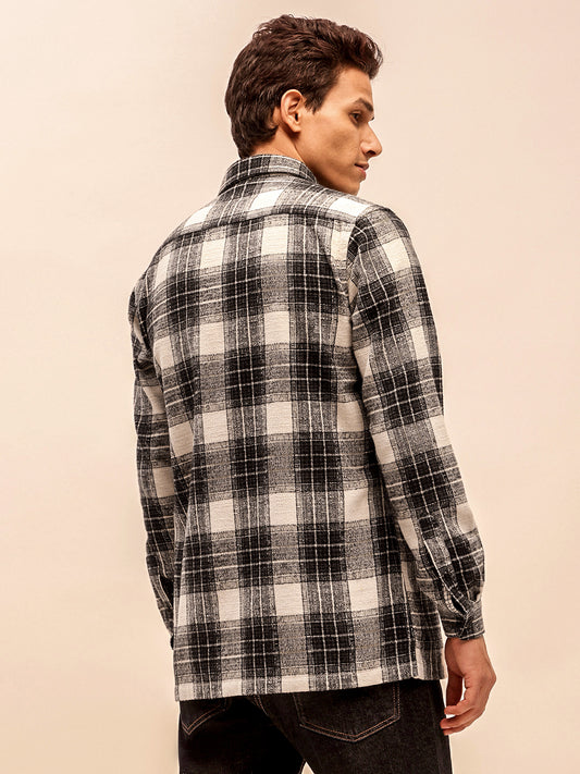 Men’s Checkered Long Sleeve Shacket in Beige