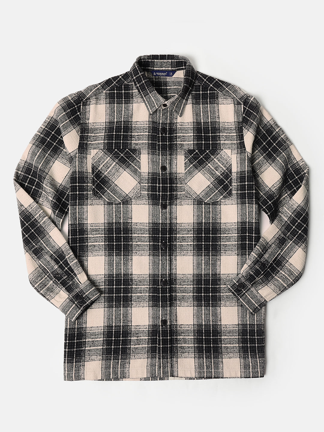 Men’s Checkered Long Sleeve Shacket in Beige