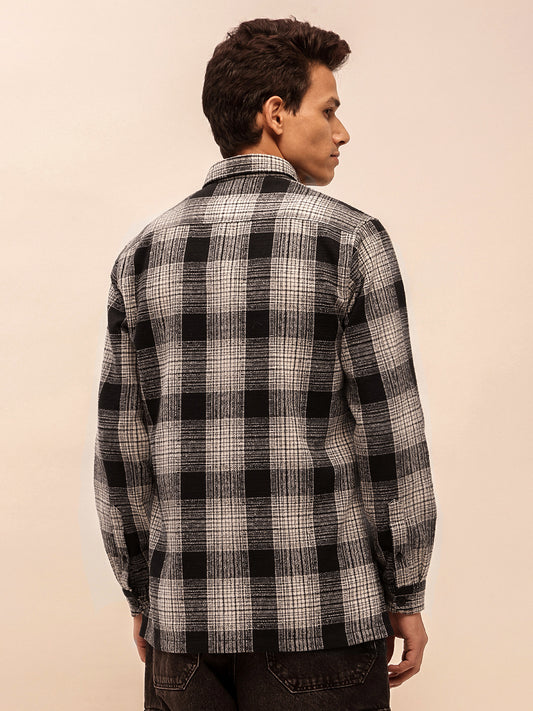 Men’s Checkered Long Sleeve Shacket in Black