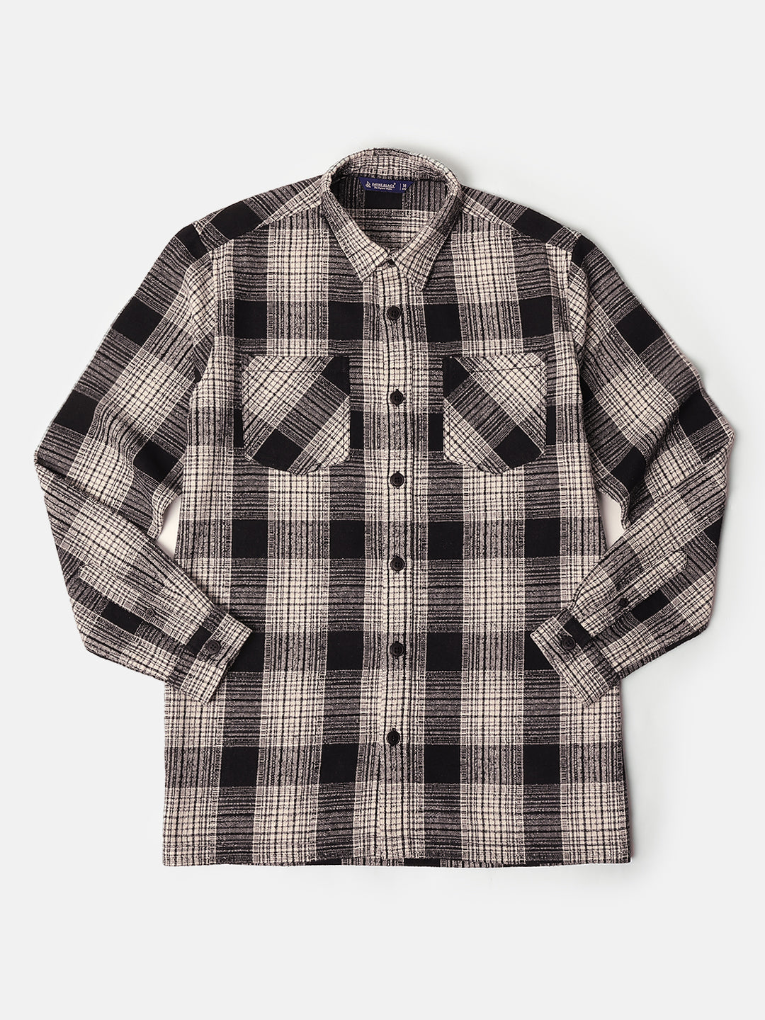 Men’s Checkered Long Sleeve Shacket in Black