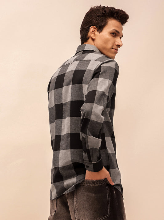 Slim Fit Black Checks Casual Shirt for Men