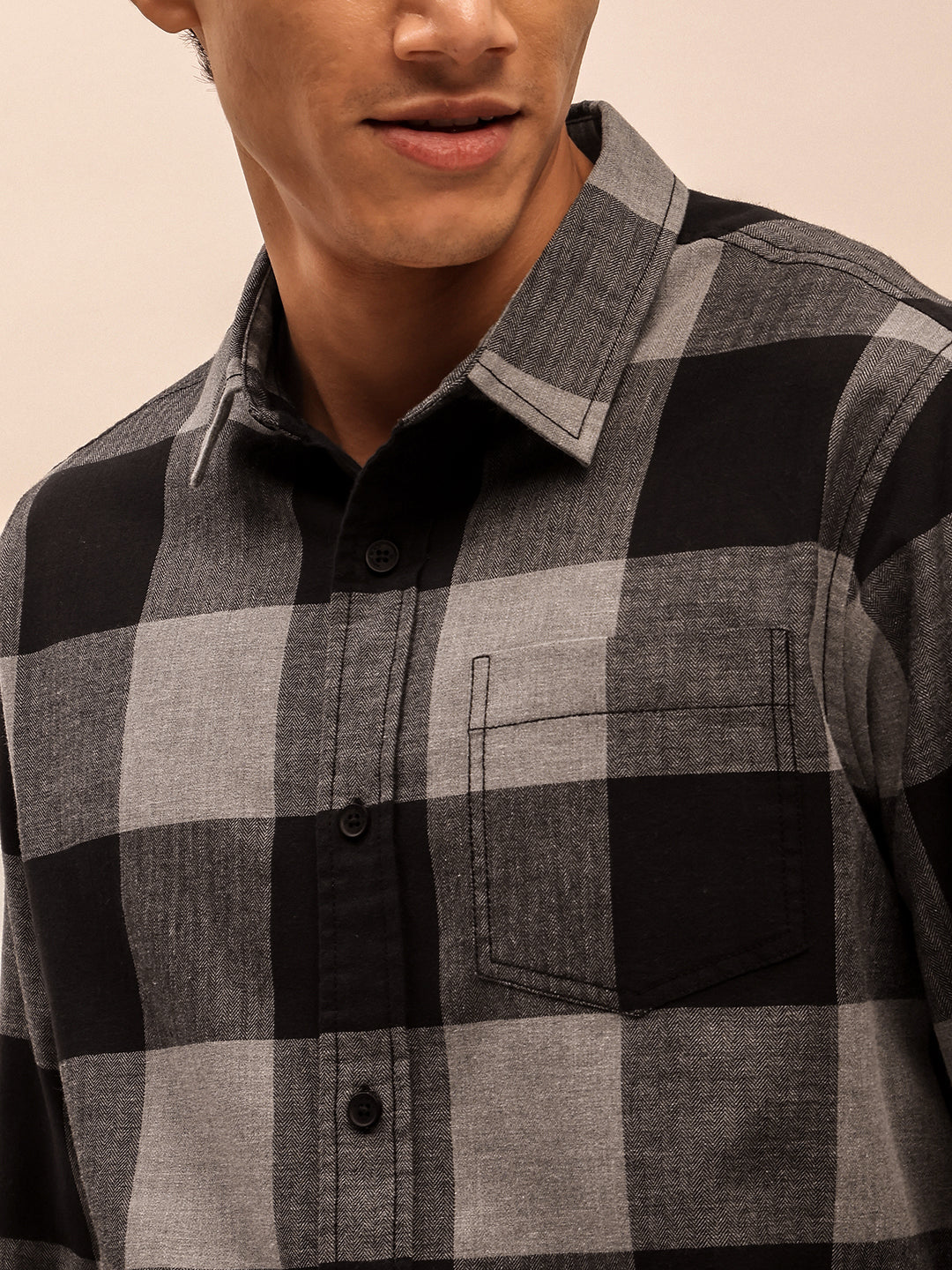 Slim Fit Black Checks Casual Shirt for Men
