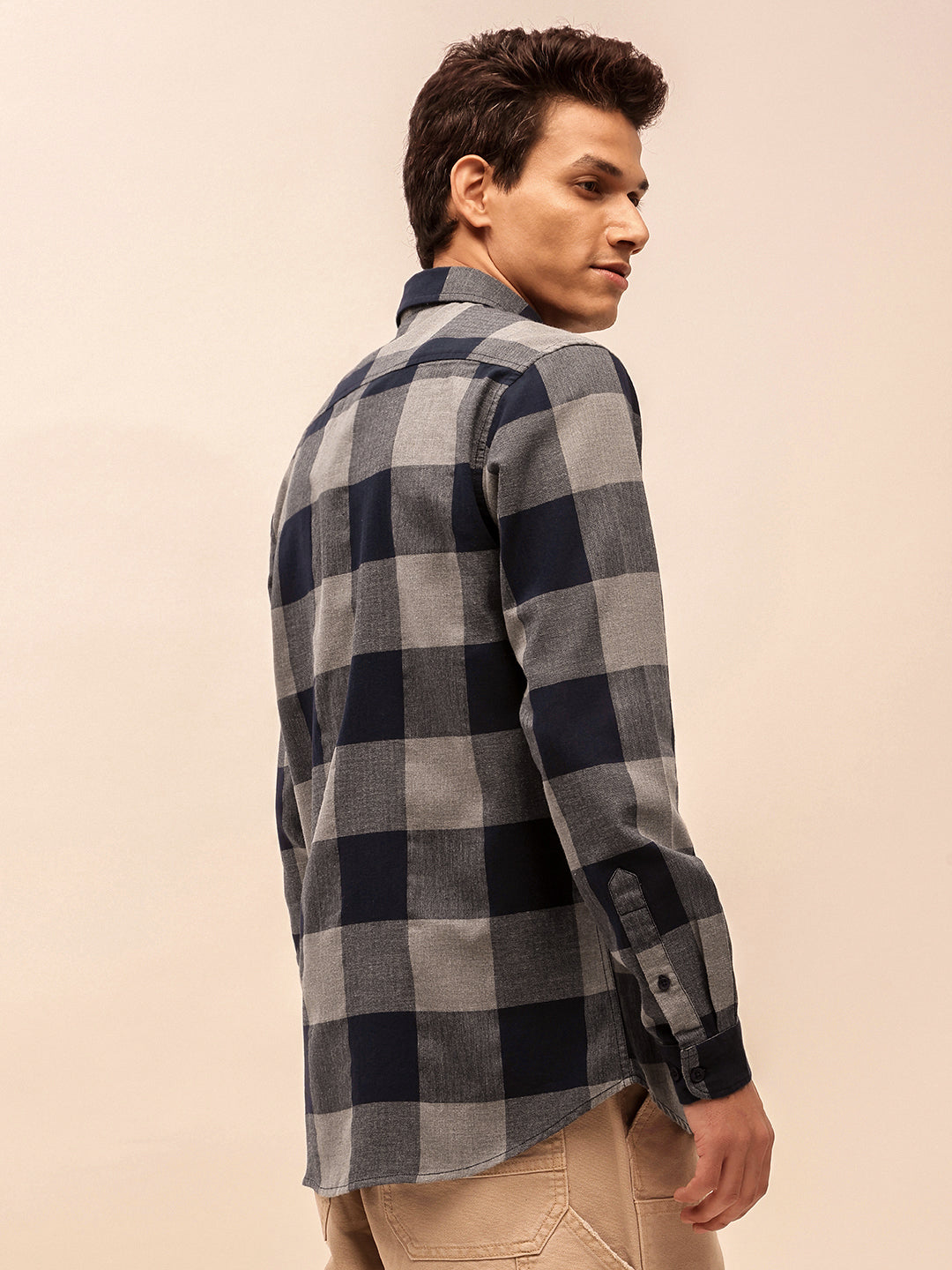 Navy Check Shirt with Long Sleeves