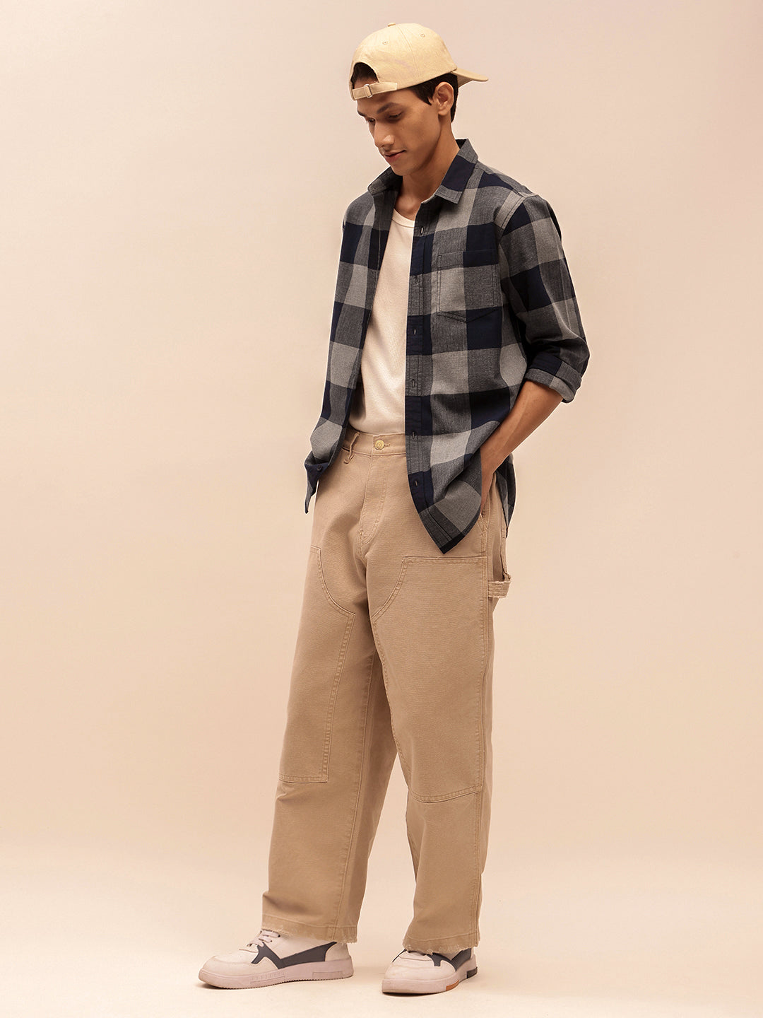 Navy Check Shirt with Long Sleeves