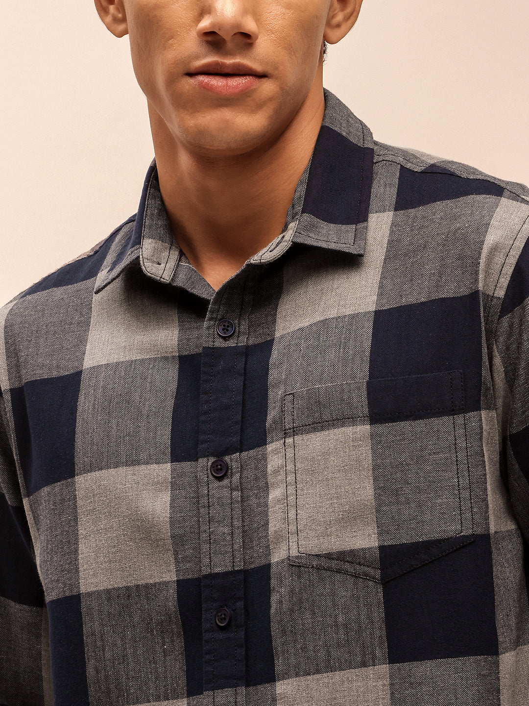 Navy Check Shirt with Long Sleeves