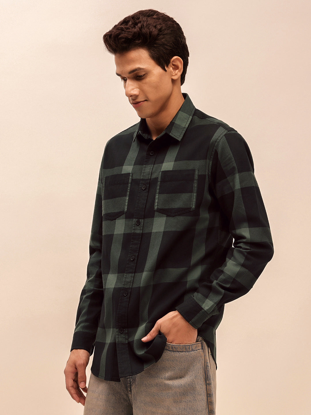 Black Checks Casual Shirt for Men