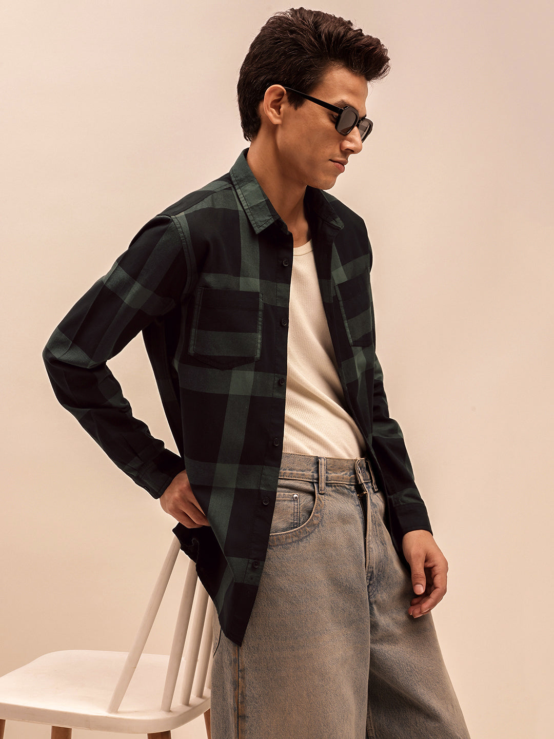 Black Checks Casual Shirt for Men