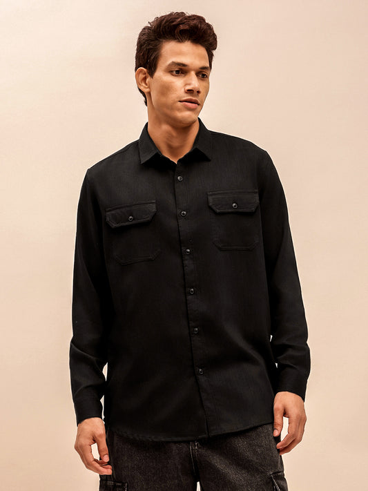 Solid Corduroy Shirt in Black