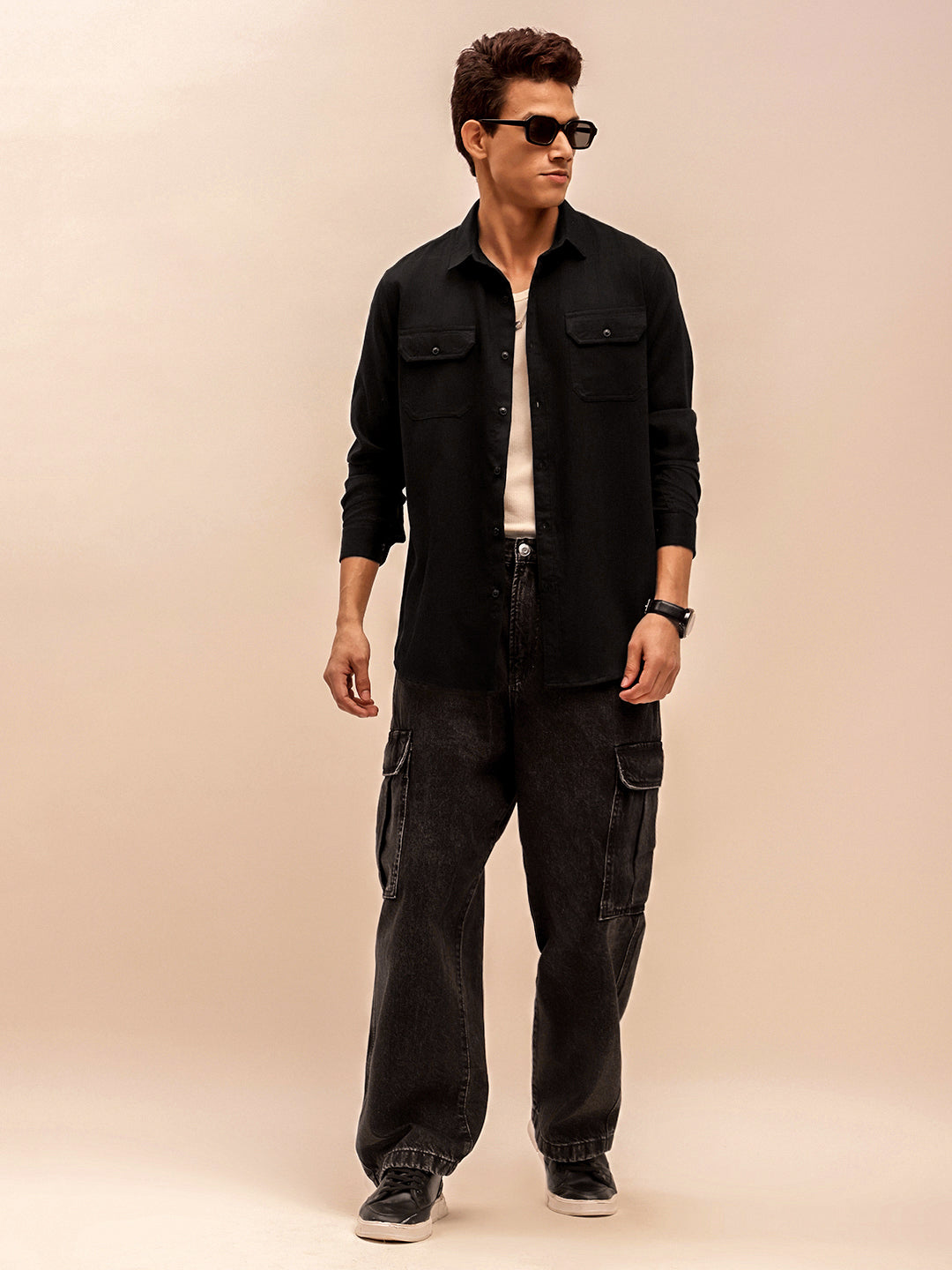 Solid Corduroy Shirt in Black