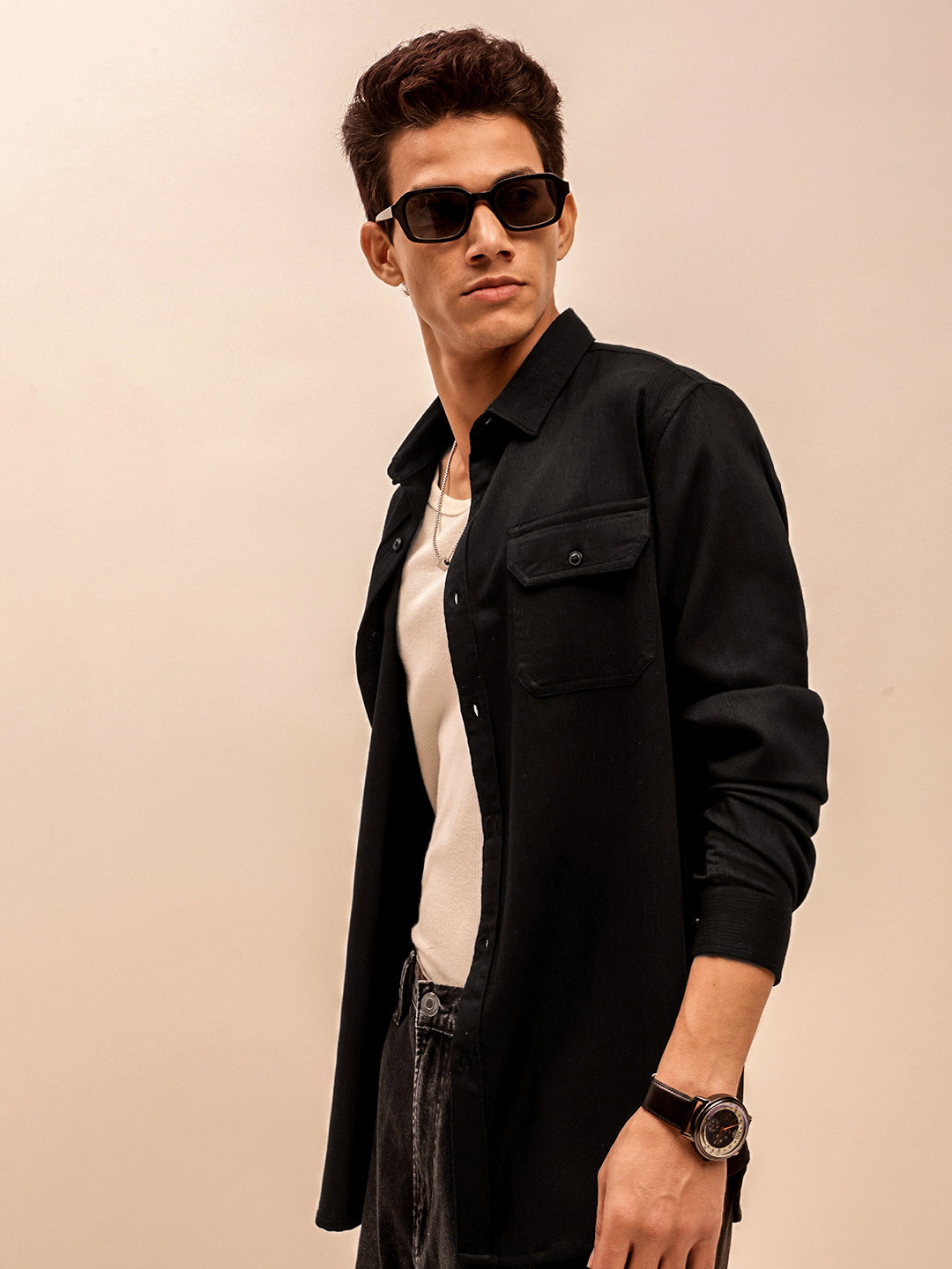 Solid Corduroy Shirt in Black