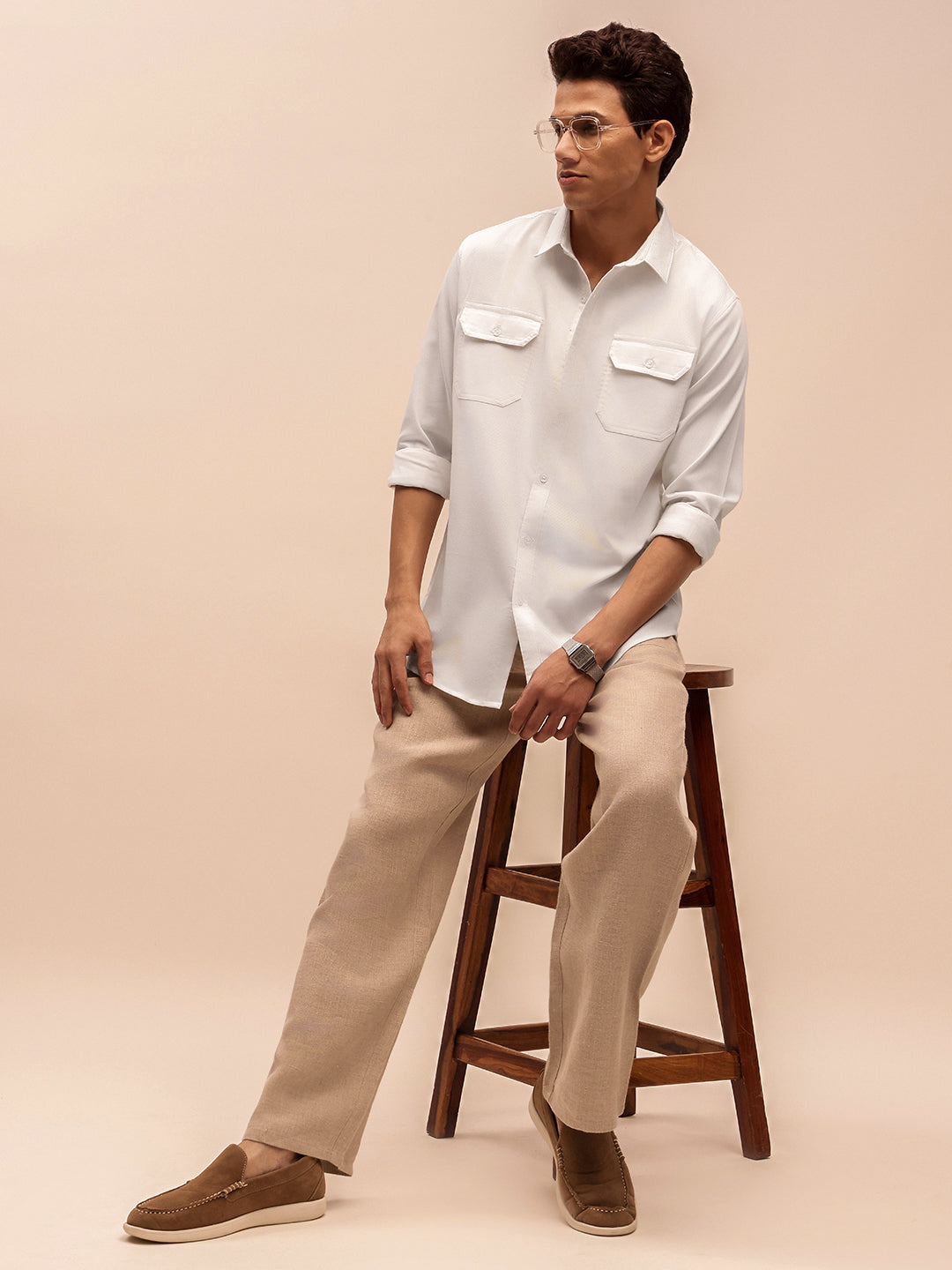 Solid Corduroy Shirt in White