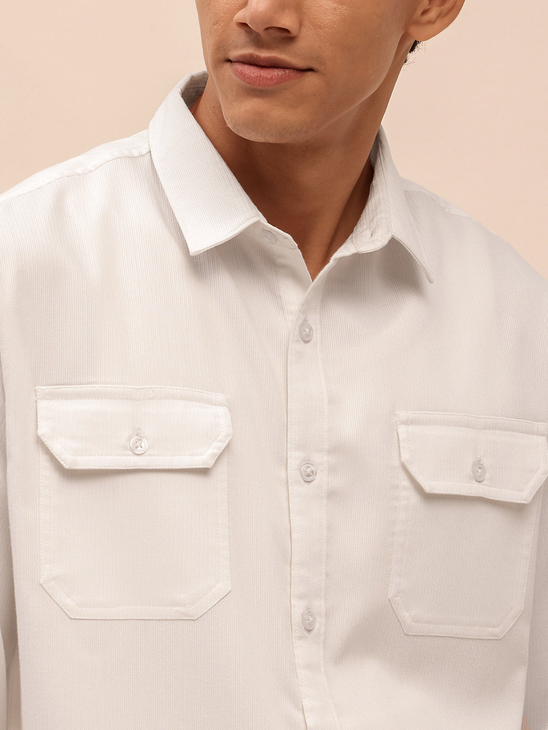 Solid Corduroy Shirt in White
